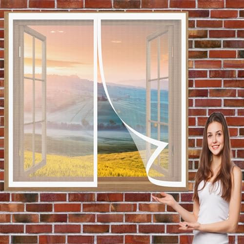 Zanzariera Magnetica per Finestra 115 x 144 cm Tenda Magnetica Zanzariera Mantiene Stanza Traspirante Zanzariera per Lucernario Zanzariera per Finestre per Tutte Le Finestre, Bianco