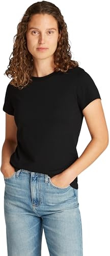Calvin Klein Damen T-Shirt Kurzarm Logo Neckline Slim Fit, Schwarz (Ck Black), XXXL
