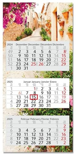 Timr 3-Monatskalender 2025 Mallorca I Wandkalender 3 Monate I 33 x 70 cm I mehrsprachig D/GB/F/ES Jahresplaner mit Schieber I Mehrblatt-Kalender I tr262