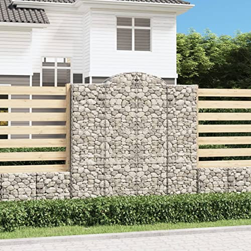 Homgoday Lot de 2 paniers de gabions à arc 200 x 50 x 200 / 220 cm fer galvanisé, meubles de planteur d'extérieur, gabion, pierre panier de clôture de jardin gabion