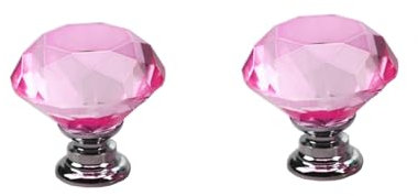 Hotooldo - Pomos de cristal para cajones de cristal de 30 mm, tiradores en forma de diamante con tornillo para el hogar, cocina, oficina, cajón, cajón, 2 unidades, base rosa y plateada