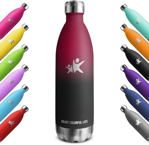 KollyKolla Thermosflasche 1L, Thermoskanne, Trinkflasche Edelstahl BPA-frei, Kohlensaeure Geeignet, Wasserflasche Auslaufsicher, Isolierflasche für Schule, Büro, Uni, Sport, Gym, Fitness, Sprudel