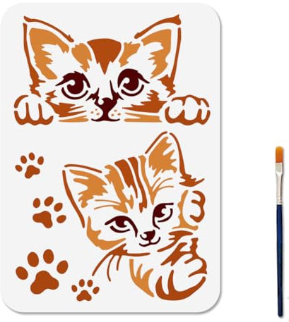 MAYJOYDIY Katzen Schablonen Guckende Katzen Vorlage 29.7 × 21cm Katzenpfotenabdruck Kunststoffschablone Zum Malen Mit Pinsel Tierdekorationsvorlagen Für Holz Wände Fenster Heimwerkerarbeiten