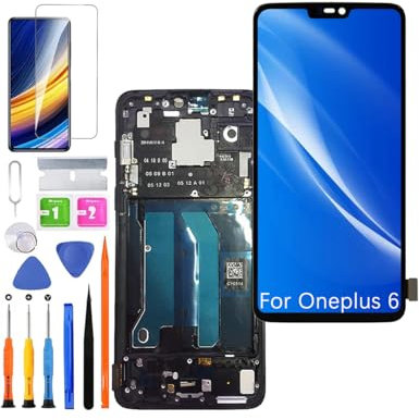 HLYGZX Ersatz Display für Oneplus 6 LCD Bildschirm TFT, A6000 A6003 Display Bildschirm Touch Digitizer Assembly Reparaturteile Kit(Schwarz mit Rahmen, Ohne Fingerabdruck)