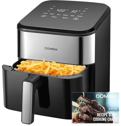 DOMEM - Friggitrice ad aria da 6,2 quarti, 1500 W, forno di grande capacità, multicooker 8 in 1 con cestello antiaderente, friggitrice ad aria con funzione preimpostata, cucina per i pasti