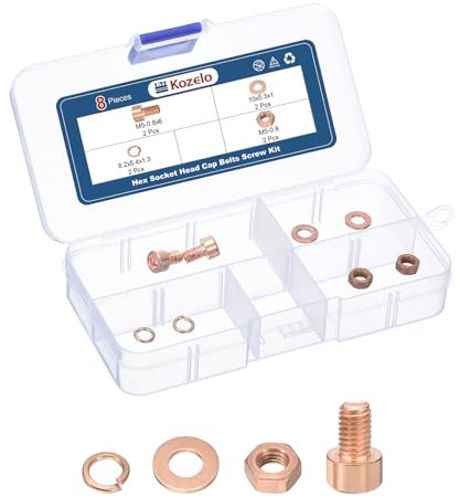 Kozelo 8pcs M5 Socket Head Cap Screws Bolts Nuts Assortment Kit - [M5-0.8x6mm] Red Copper Fully Threaded Hex Screw for 3D Printer Use