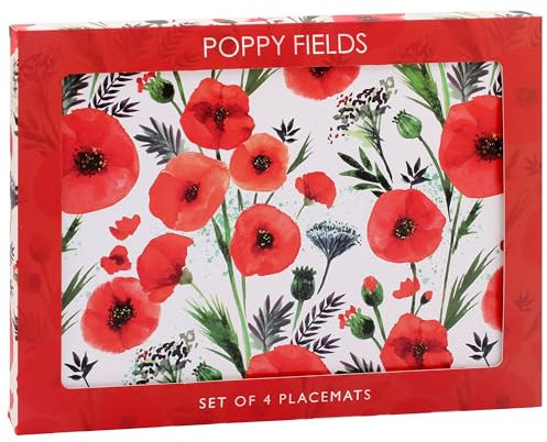 The Leonardo Collection Finola Stack Poppy Placemats Set of 4 For Dining | Ideal Kitchen Mats Non Slip Washable Place Mats For Table | Easy to Clean Table Mats For Dinner Plates & Any Time Meal