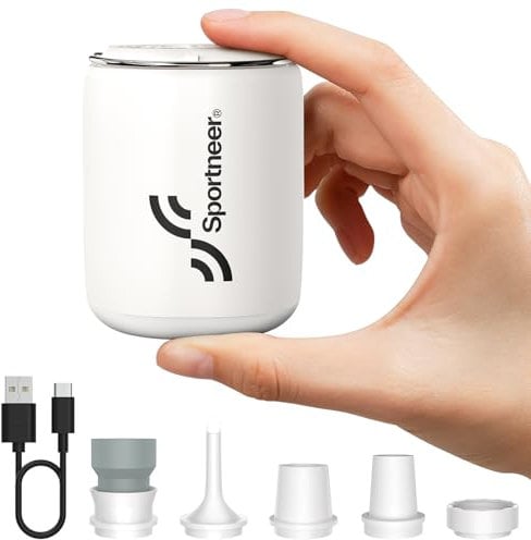 Luftpumpe Elektrisch - Sportneer Mini Elektrische Luftpumpe mit 1600mAh Akku Tragbare Mini Pumpe mit Camping Licht und Magnetisches Design Elektrische Pumpe Air Pump für Luftmatratze Vakuumbeutel