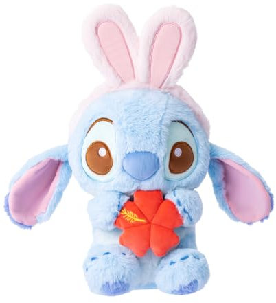 MINISO Stitch Kuscheltier 35cm, Osterhase Stitch Plüschtier mit Kaninchen, Lilo und Stitchs Stofftier Schmusetier zum Blume, Ostern Geschenk Stitchs Plush für Mädchen Jungen