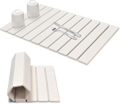mumisuto Gran Alfombrilla Escurreplatos de Piedra de Cocina, 60 x 39 cm Escurridor de Platos Plegable de Secado Rápido, Súper Absorbente Seca Platos, Adecuada para Cualquier Encimera