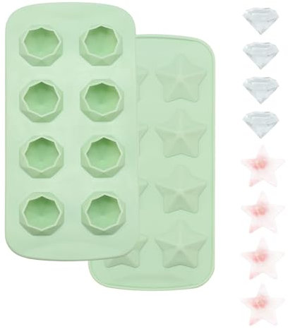 VirtuGro 2Pcs Silicone Ice Cube Tray, Star Ice Cube Moulds, Diamond Ice Trays Mini Ice Making Mould Chocolate Mold for Freezer Candy, Cake, Jelly, Beer, Cocktails, Whisky, Drinks, Easy Release