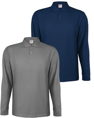 ALPIDEX Men's Polo Shirts Set of 2 Polo Shirt Men Long Sleeve Plain Casual S M L XL XXL 3XL 4XL 5XL, Size:L, Colour:Water