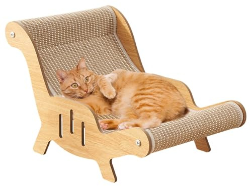 Silla de sisal para gatos, cama rascadora de sisal para gatos de interior, hamaca para gatos para rascar, tumbona de madera natural para gatos, poste rascador para gatos