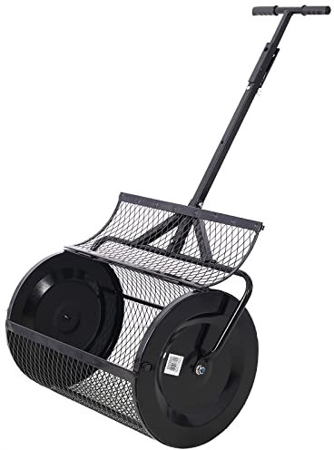 Spandiconcime e spandiconcime per torba, spandiconcime in rete metallica, 2 in 1 per ATV e manico a T per piantare e seminare, spandiconcime per la cura del prato e del giardino, fessure da 1/2 x 1