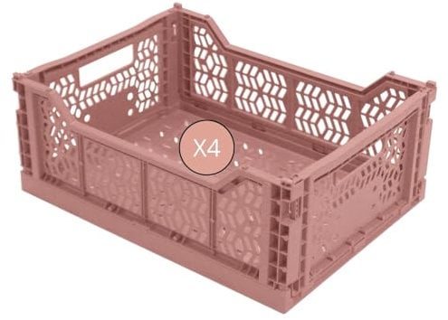 Box and beyond - Lot de 4 Caisses de Rangement pliables - 40 x 30 x 15 cm - Plastique Brun Rosé - Pliables - Avec Poignées - Rangement - Cuisine, Bureau, Chambre, Salon - Style Simple et Pratique