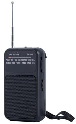 Radio Pequeña Portatil, Mini Reproductor de Radio Am FM, Recargable por USB/Alimentado por batería, con función de Linterna, para Caminar y Viajar, Negro
