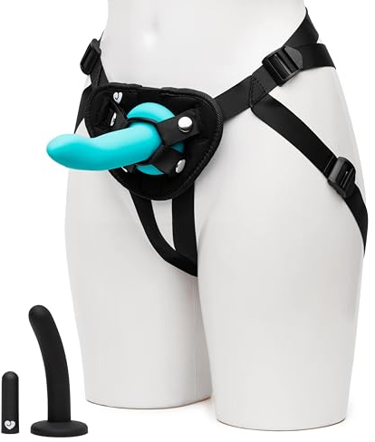 Lovehoney Vibrating Strap on Dildo & Harness Kit Adult Sex Toy for Couples | 2 Silicone Dildos for Pegging & G Spot Stimulation, Set Includes Bullet Vibrator and Adjustable Harness with 3 O-Rings