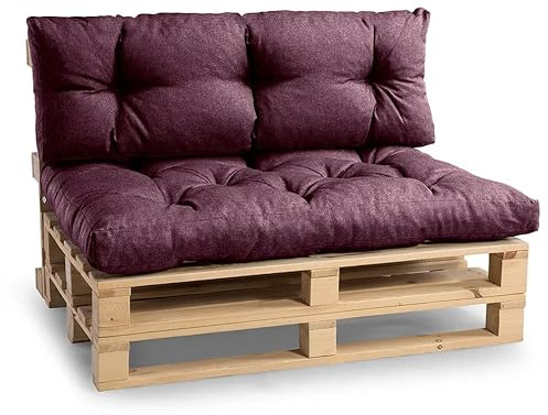 Gutekissen® Palettenkissen Set – Sitzkissen für Europaletten – Gefüllt mit Granuliertem Poulirette-Schaum NPPI – Set (Sitzkissen 120x80 +Rückenlehne 120x40), Violett