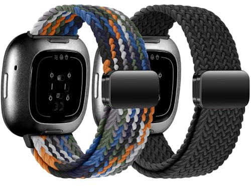Gittos Nylon Geflochtene Armband für Fitbit Versa 4/Versa 3 Armband | Nylon Ersatzarmband Elastische Kompatibel mit Sense/Sense 2 für Damen Herren