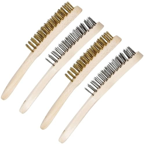 Bangbobi Drahtbürsten Set, 4 Stück Stahldrahtbürste mit Holzgriff – 2 Holzgriffe gelbe Seidenbürste + 2 Holzgriffe Schwarze Seidenbürste