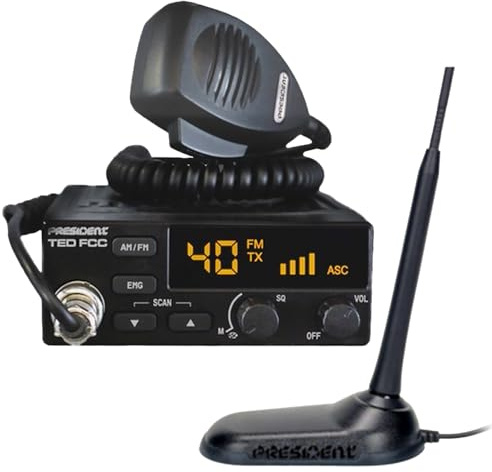 President Kit de inicio de radio CB con TED FCC de 40 canales de 12 voltios AM/FM CB Radio y antena de montaje magnético Virginia F