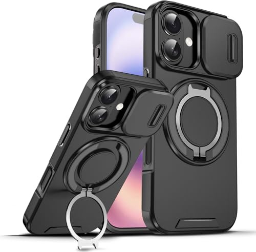 Loyhee Coque pour iphone 17 – Anti-Choc avec Protection Coulissante Caméra & Support Rotatif 360°, Silicone Anti-Trace et Absorption des Chocs - Noir