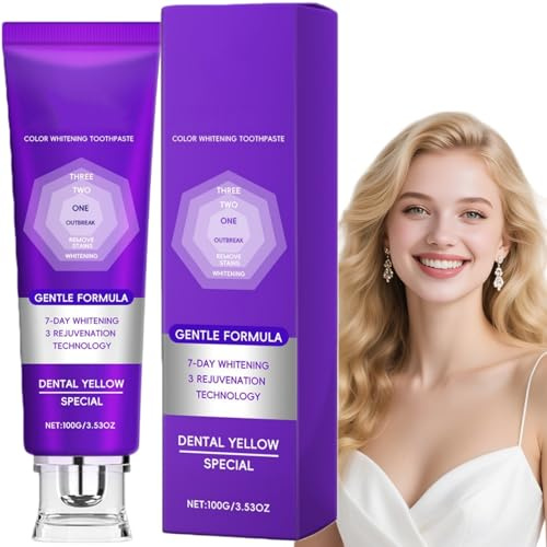 100G Purple Whitening Toothpaste for Adults,Toothpaste with Purple Whitening Strips,Instant Brightening Stain Removal for Stains,Long-Lasting Teeth Whitening Toothpaste,Stain Removal Toothpaste