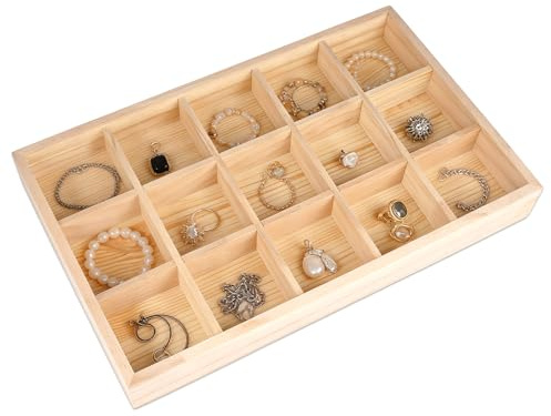 TESSTSY 12 Gitter Unvollendete Aufbewahrungsbox aus Holz | Organizer Box Mit Fächern Holz, Stapelbar, für Schmuck, Sammlerstücke, Münzen, Socken, Knöpfen (20 x 30 x 5.1cm)