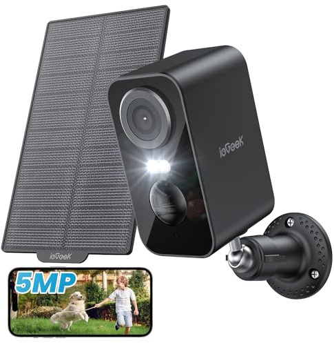 ieGeek 5MP Überwachungskamera Aussen Solar: Kamera mit Akku, 2.4GHz WLAN | Einfache Installation, 5200mAh Aussenkamera Wlan Kabellos mit Farbige Nachtsicht, PIR-Bewegungserkennung, IP65, 2-Wege Audio