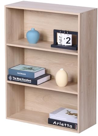 Relaxdays Bücherregal, HxBxT: 82 x 60 x 24 cm, 3 Fächer, Eiche | verstellbare Böden, Buchregal, Standregal Wohnzimmer