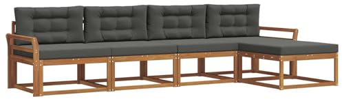 vidaXL Outdoor-Sofagarnitur mit Kissen 5 pcs Natur und Anthrazit, Outdoor-Möbel-Set, modernes Patio-Sofa, wetterfestes Lounge-Set, Latten-Sofa, modulares Sofa