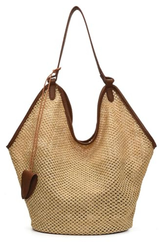 Youlity Strohtasche für Damen Sommer Strandtasche Große Stroh Handtasche Shopper Gewebte Tasche für Strand Reisen Urlaub Einkaufen Picknick