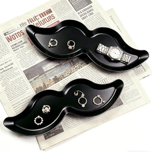 Trays Decorative Bowl, 2 Pcs Trinket Dishes, Novelty Shapes Potpourri Bowls, Stainless Steel Jewellery Plates for Jewelry Candle Key Cosmetics Dish Snacks Plate, Black Decoration for Bedroom Bathroom