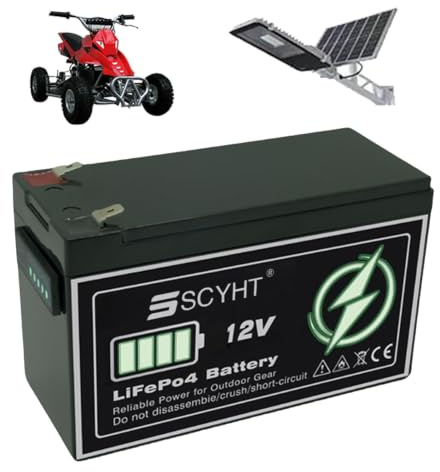 SSCYHT Batterie au Lithium 12 Volts Batterie à décharge Profonde | Piles rechargeables 12Ah 6Ah 8Ah Piles LiFePO4 pour le stockage l'énergie solaire avec affichage, BMS et coque ABS