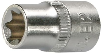 SW STAHL Steckschlüsseleinsatz, 3/8, E-Profil, E12 05562L | Werkzeug aus Chrom-Vanadium-Stahl für Außentorx Schrauben, Antrieb 10 mm, Matt verchromt, Länge 28 mm, DIN-Norm Profil