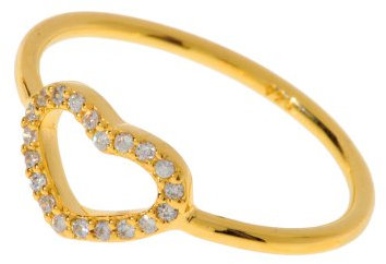 Leaf Herz Ring Sterling Silber vergoldet mit Zirkonia, Herz ca. 10 mm