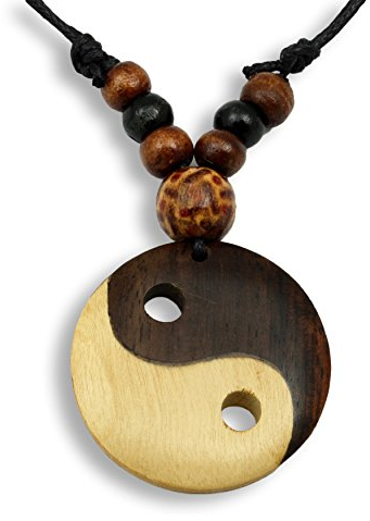 Island Piercings Halskette Anhänger aus Holz Ying Yang Handarbeit längenverstellbar N285