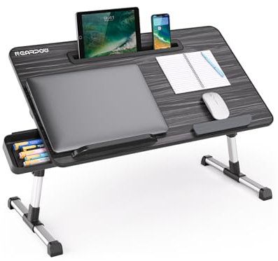 NEARPOW Laptop Desk for Bed, Larger Size Bed Table Laptop Bed Tray, Height and Angle Adjustable Computer Standing Desk Lap Desk with Foldable Legs for Reading and Writing in Bed, Sofa, Couch (Black)