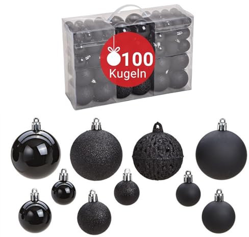 WOMA Christbaumkugeln Set Schwarz & 22 weiteren Farben - 50er & 100er Weihnachtskugeln Set - Weihnachtskugeln Kunststoff - Weihnachtsbaum Deko & Christbaumschmuck