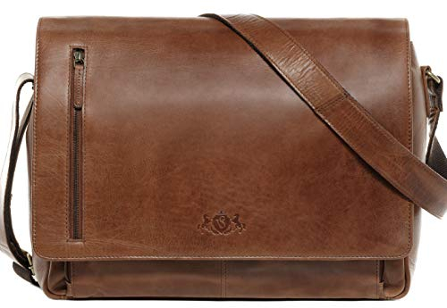 SID & VAIN große Lehrertasche echt Leder - 15 Zoll Laptoptasche Uni-Tasche Joseph - Aktentasche College mit extra Laptop-Hülle - Ledertasche Herren und Damen braun handgefertigt
