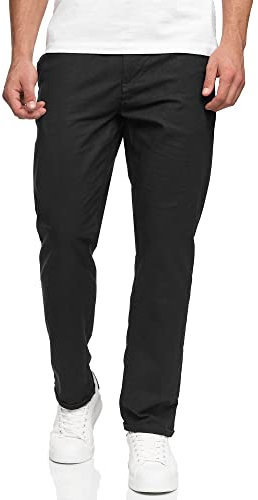 Indicode Herren Bryne Stoffhose aus Baumwolle & Leinen | Herrenhose Freizeithose Männer Black, L