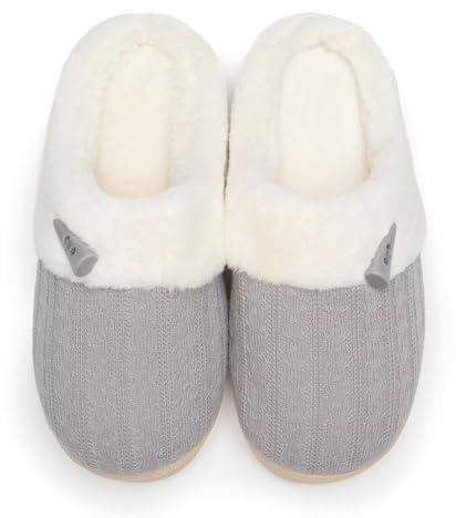 NineCiFun Damen Hausschuhe Winter, Plüsch Memory Foam Pantoffeln rutschfest, EU40/41,Grau
