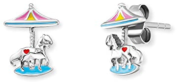 Herzengel Mädchen Kinder Ohrstecker Ohrringe aus Sterling Silber mit buntem Karussell aus Emaille - Steckverschluss - nickelfrei