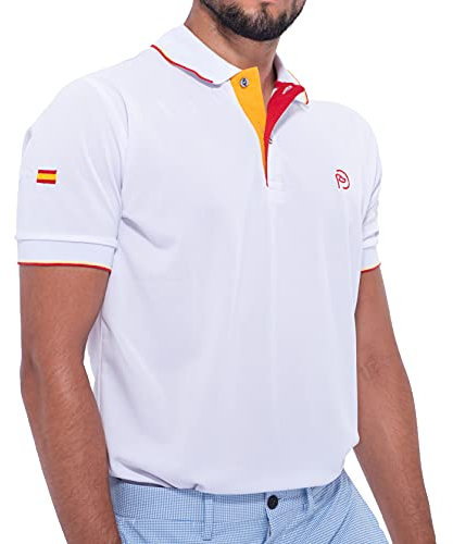 Polo técnico Blanco, Manga Corta, Detalles Bandera España (UPF 50+) (M)