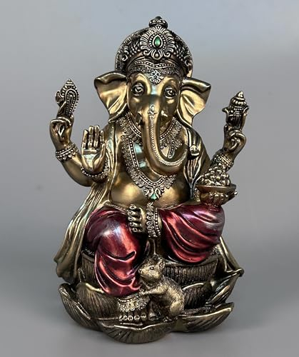 JORAE Ganesha-Statue, Elefanten-Buddha, sitzend auf Lotus-Sockel, Herr Segen, Heimdekoration, Hindu-Gott, Sammlerstück, antike Bronze-Finish, Meditationsfigur, 18,3 cm, Polyresin