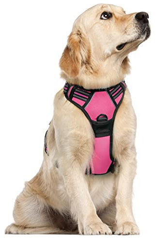 rabbitgoo Hundegeschirr Mittelgroße Hunde, Anti Zug Geschirr mit Kontrolle, No Pull Verstellbar Hundegeschirr Grosse Hunde, Atmungsaktiv Reflexstreifen Brustgeschirr Sichere Führung Rosarot L