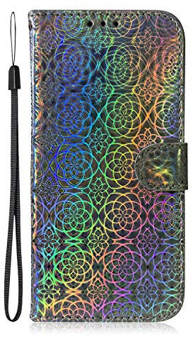iPhone 13 Pro Max Case Glitter Bling Shockproof Flip Folio PU Leather Wallet Cover with Card Holder Stand Silicone Bumper Protector Phone Case for iPhone 13 Pro Max Case for Girls Women, Silver