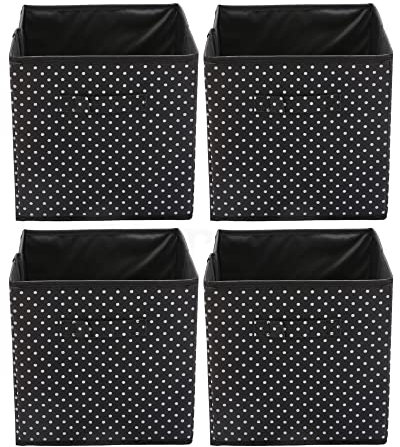 Periea Jackie Premium Folding Storage Cubes – Smart Storage Solutions – Large Size with Lining and Insert (Black with White Polka-dots, Pack of 4)