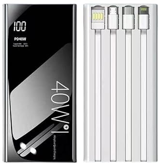 EleGee Powerbank mit Kabel, 40 W, super schnelles Laden, 50.000 mAh, super große Kapazität, super große Kapazität, tragbar (weiß)