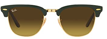 Ray-Ban RB2176 Clubmaster Folding Square Sunglasses, Green on Gold